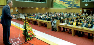 UN secretary-general Ban Ki-moon addresses the ITU